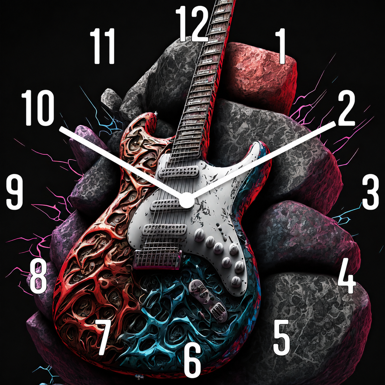 Hochwertige 30cm-Uhren Made in Alzenau Lautlose Uhr MDF Acryl Rock Fusion Guitar
