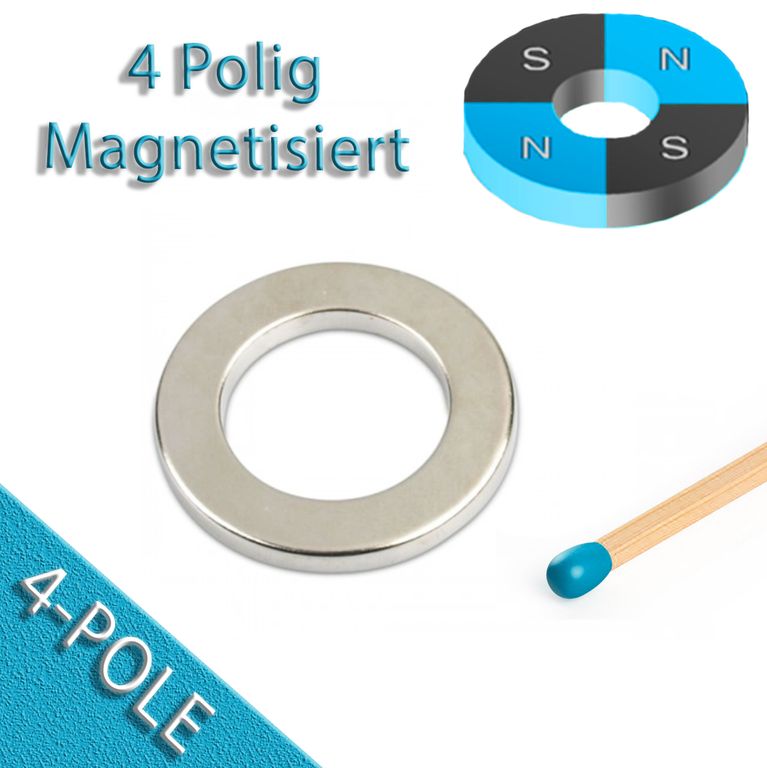 4 - POLE Ringmagnet Ø 40,0 x 25,0 x 5,0 mm N42 Nickel - diametral
