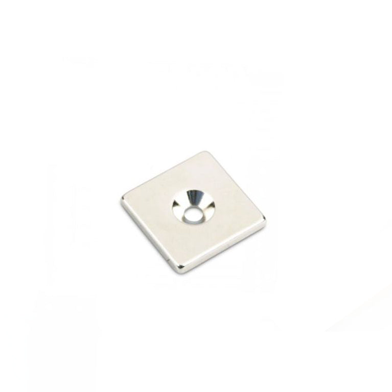 Quadermagnet 20,0 x 20,0 x 3,0 mm N45 Nickel - M3 Senkloch