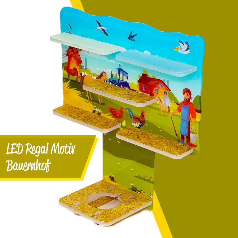 LED Regal Acryl in verschiedenen Motiven Zubehör für Tonie-Figuren und Toniebox Motiv Bauernhof