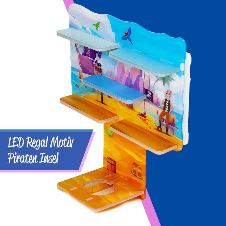 LED Regal Acryl in verschiedenen Motiven Zubehör für Tonie-Figuren und Toniebox Motiv Piraten Insel