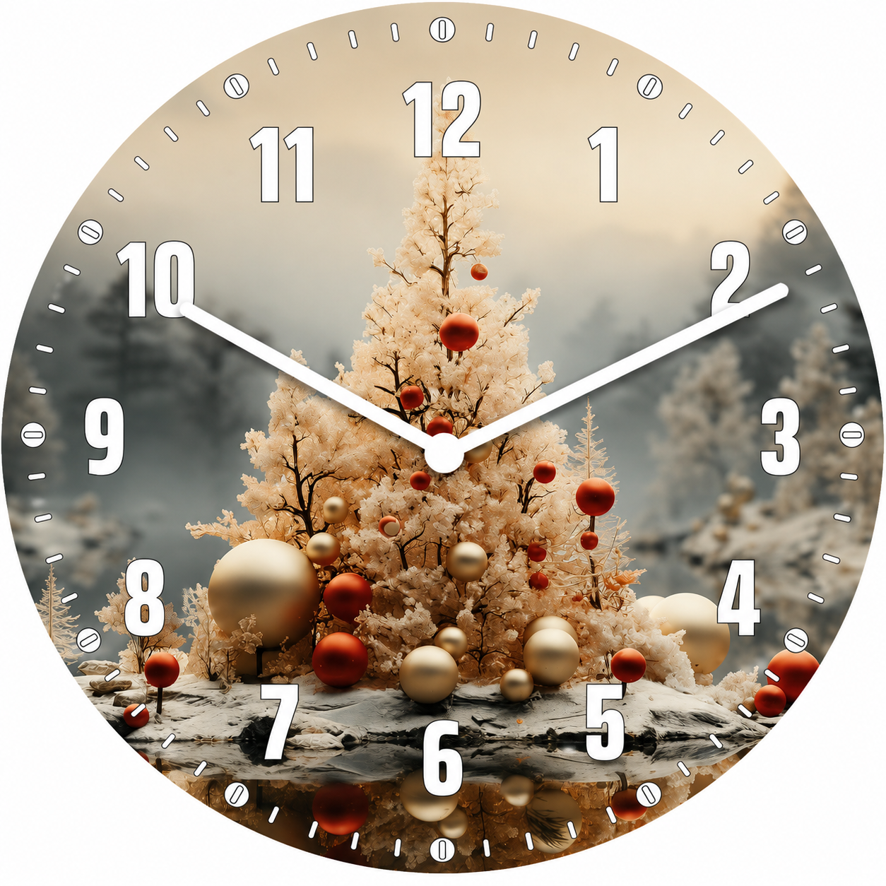 Hochwertige 30cm-Uhren Made in Alzenau Lautlose Uhr MDF Acryl Winterglanz