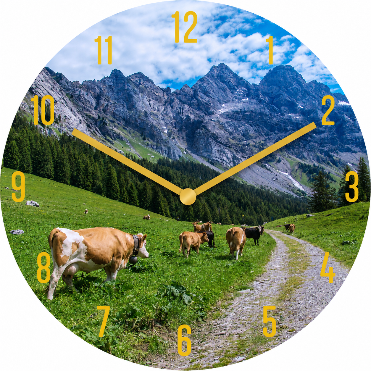 Hochwertige 30cm-Uhren Made in Alzenau Lautlose Uhr MDF Acryl Motiv Almwiese