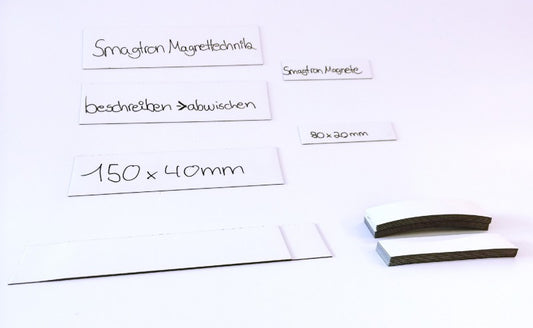 Magnet-Schilder 40mm x 150mm weiß non-permanent beschreibbar Qualität ''Anistrop'' 100 Stück