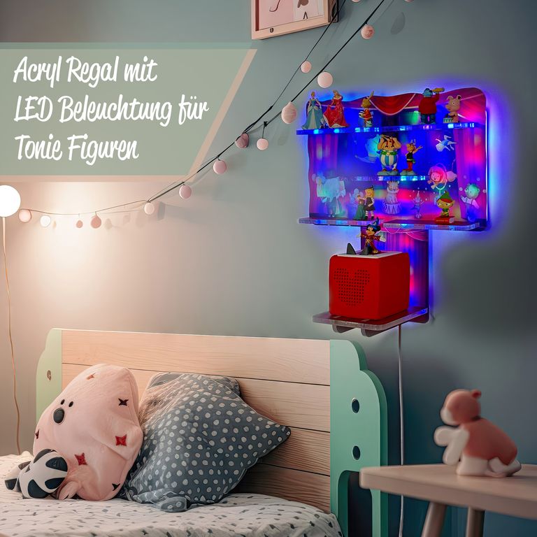 LED Regal Acryl in verschiedenen Motiven Zubehör für Tonie-Figuren und Toniebox Motiv Dinosaurier