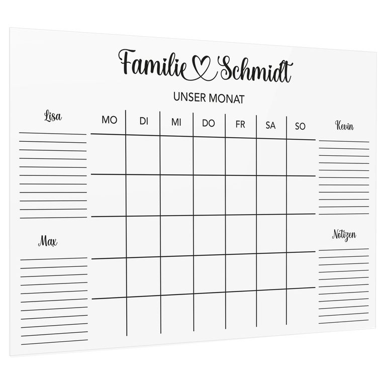 SmagMedia24 Family Time - Familien-Monatsplaner - Individuell gestaltbarer Wand-Kalender auf Acrylglas