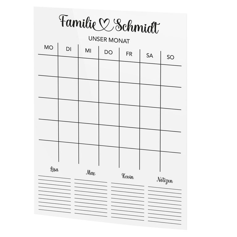 SmagMedia24 Family Time - Familien-Monatsplaner - Individuell gestaltbarer Wand-Kalender auf Acrylglas