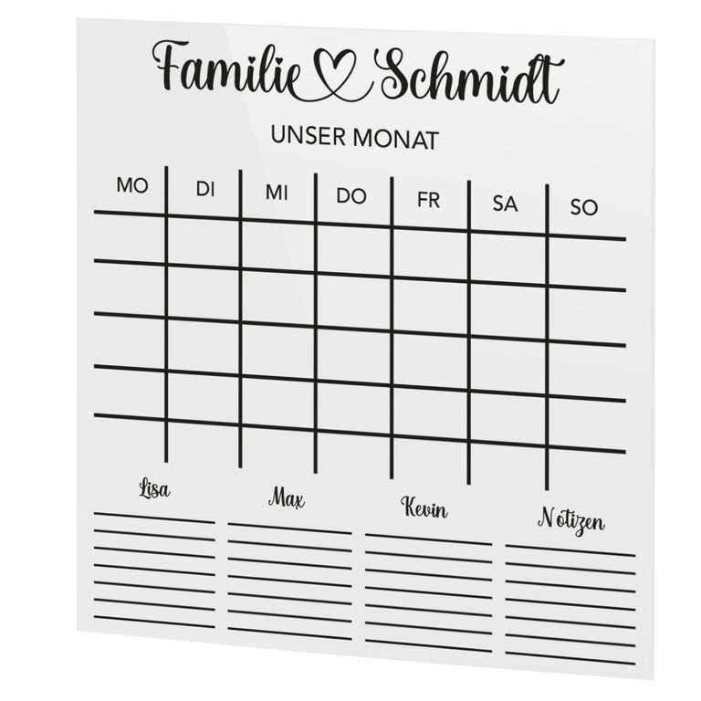 SmagMedia24 Family Time - Familien-Monatsplaner - Individuell gestaltbarer Wand-Kalender auf Acrylglas
