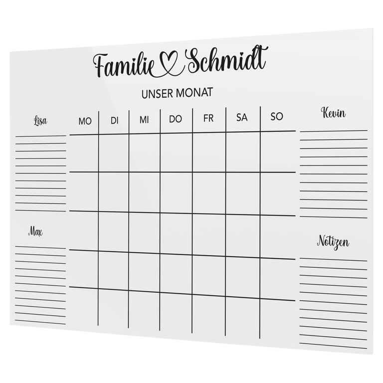 SmagMedia24 Family Time - Familien-Monatsplaner - Individuell gestaltbarer Wand-Kalender auf Acrylglas