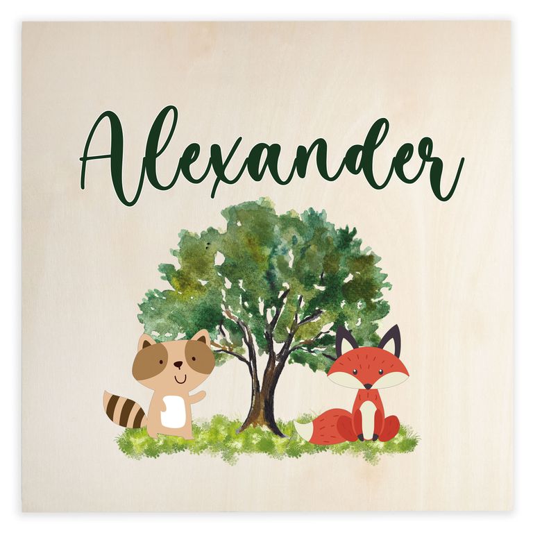 Namenstafel Holz-Magnetboard Holztafel Pinnwand - Inkl. 3 Magnete Motiv: Tiere im Wald