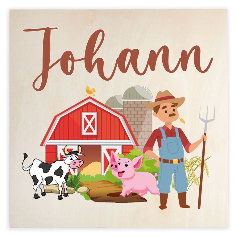 Namenstafel Holz-Magnetboard Holztafel Pinnwand - Inkl. 3 Magnete Motiv: Bauernhof