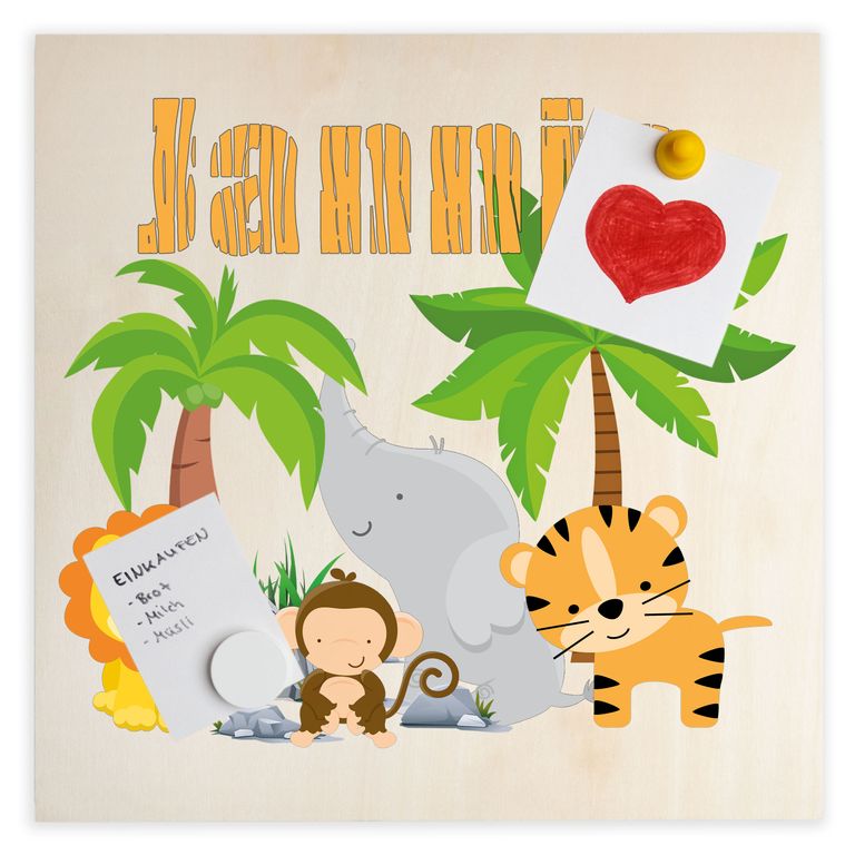 Namenstafel Holz-Magnetboard Holztafel Pinnwand - Inkl. 3 Magnete Motiv: Dschungel