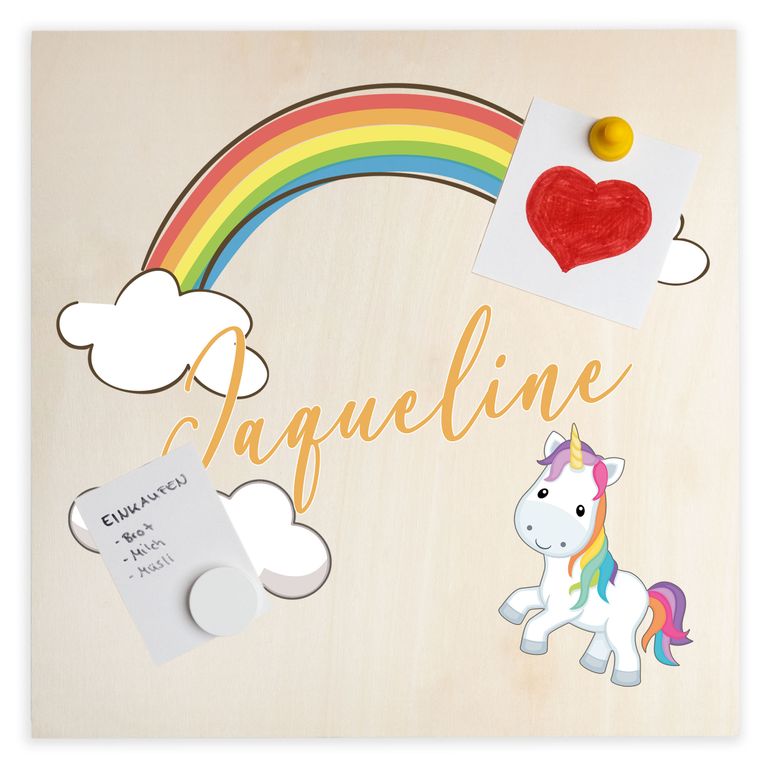 Namenstafel Holz-Magnetboard Holztafel Pinnwand - Inkl. 3 Magnete Motiv: Regenbogen