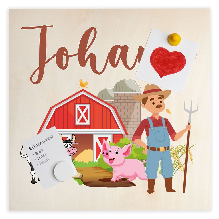 Namenstafel Holz-Magnetboard Holztafel Pinnwand - Inkl. 3 Magnete Motiv: Bauernhof