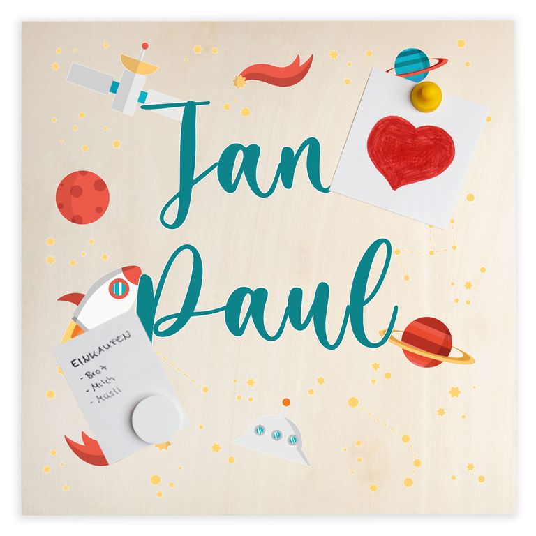 Namenstafel Holz-Magnetboard Holztafel Pinnwand - Inkl. 3 Magnete Motiv: Space