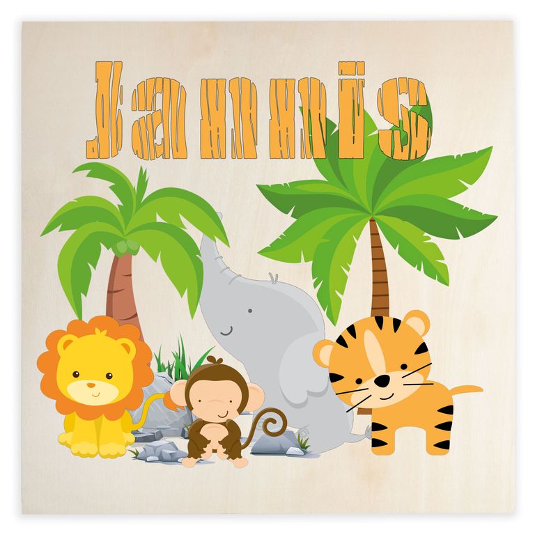 Namenstafel Holz-Magnetboard Holztafel Pinnwand - Inkl. 3 Magnete Motiv: Dschungel