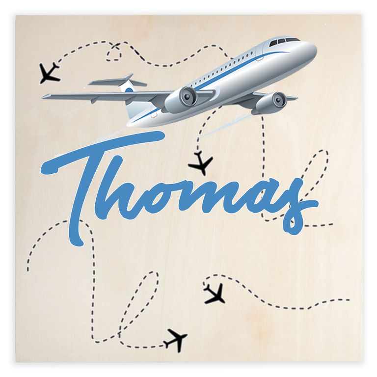 Namenstafel Holz-Magnetboard Holztafel Pinnwand - Inkl. 3 Magnete Motiv: Flugzeug