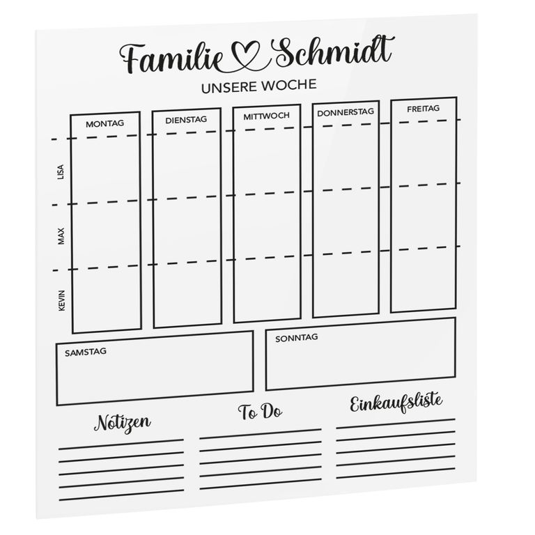 SmagMedia24 Family Time - Familien-Wochenplaner - Individuell gestaltbarer Wand-Kalender auf Acrylglas