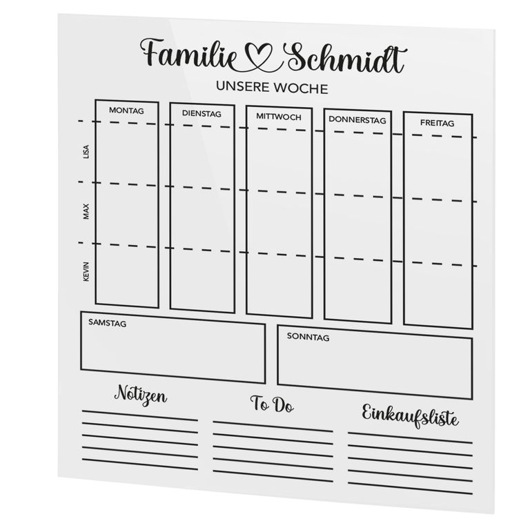 SmagMedia24 Family Time - Familien-Wochenplaner - Individuell gestaltbarer Wand-Kalender auf Acrylglas