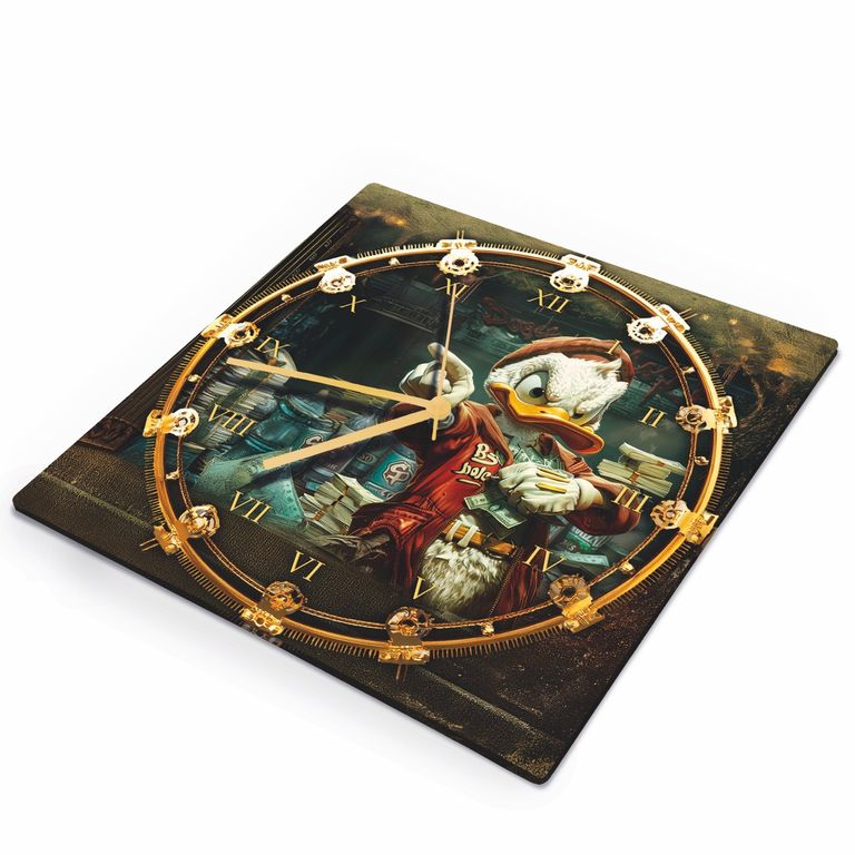 DEMO-ARTIKEL! Hochwertige 30cm-Uhren Made in Alzenau Lautlose Uhr MDF Acryl Motiv Reiche Ente