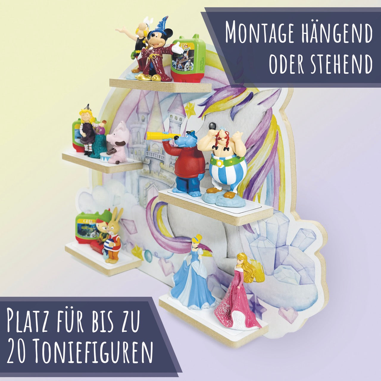 Smagnon Regal für die Toniebox und Tonie Figuren Motiv Ballon-Familie Kinderspielzeug (Einhorn-Schloss)