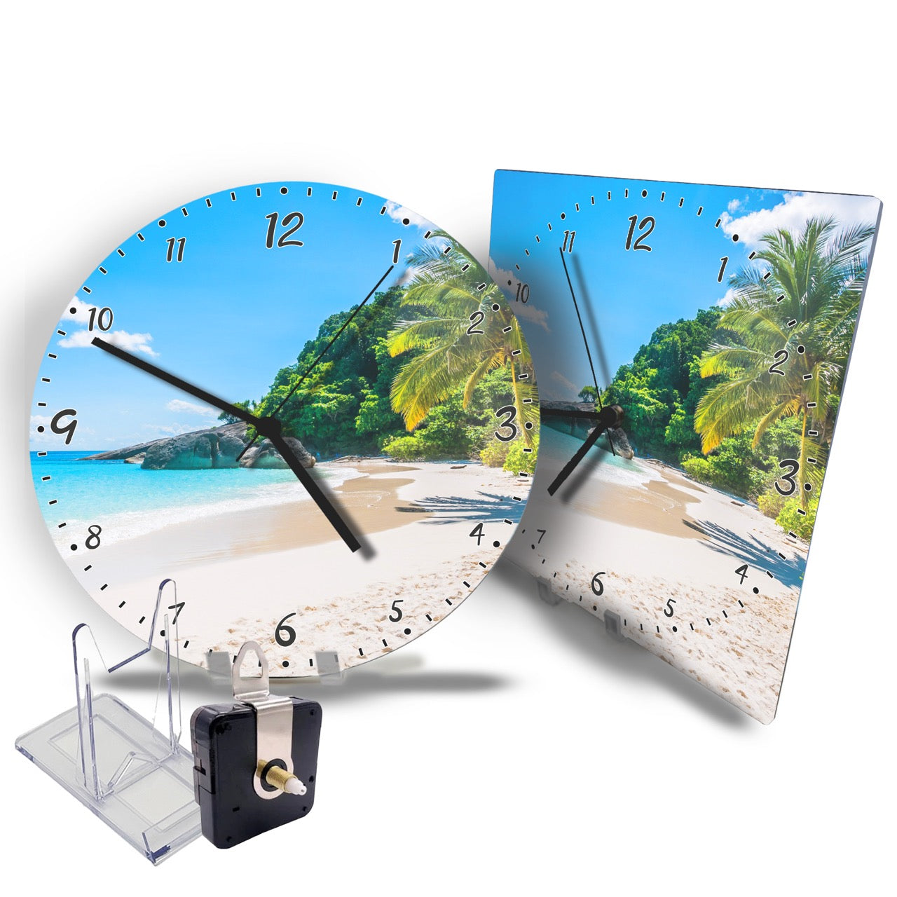 Hochwertige 30cm-Uhren Made in Alzenau Lautlose Uhr MDF Acryl Motiv Paradies-Strand