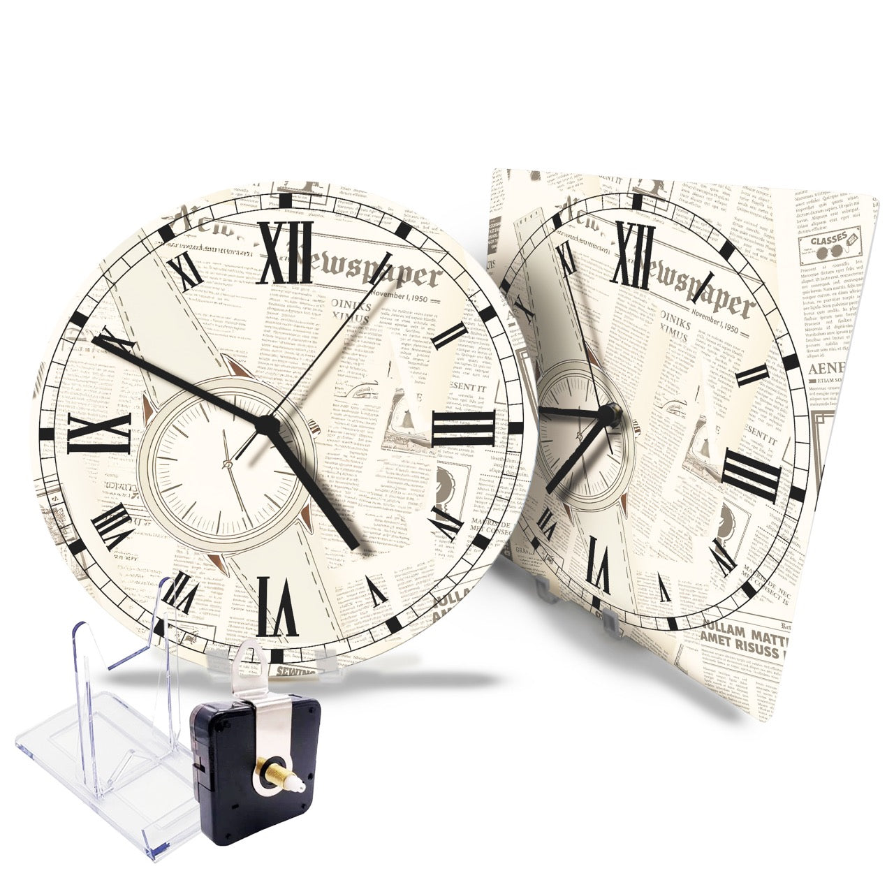 Hochwertige 30cm-Uhren Made in Alzenau Lautlose Uhr MDF Acryl Motiv Old Zeitung