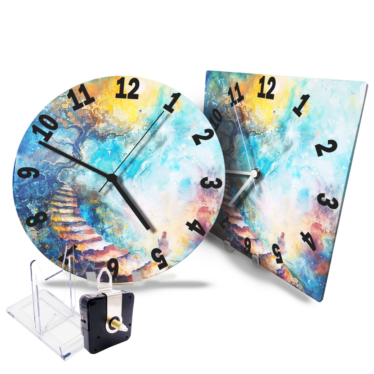 Hochwertige 30cm-Uhren Made in Alzenau Lautlose Uhr MDF Acryl Motiv Kunst-Treppe