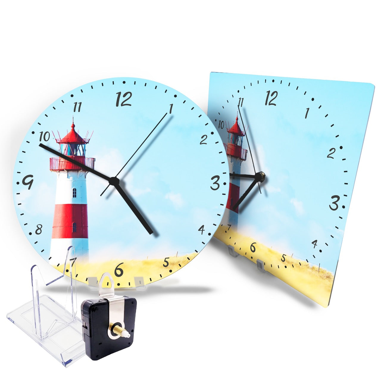 Hochwertige 30cm-Uhren Made in Alzenau Lautlose Uhr MDF Acryl Motiv Leuchtturm