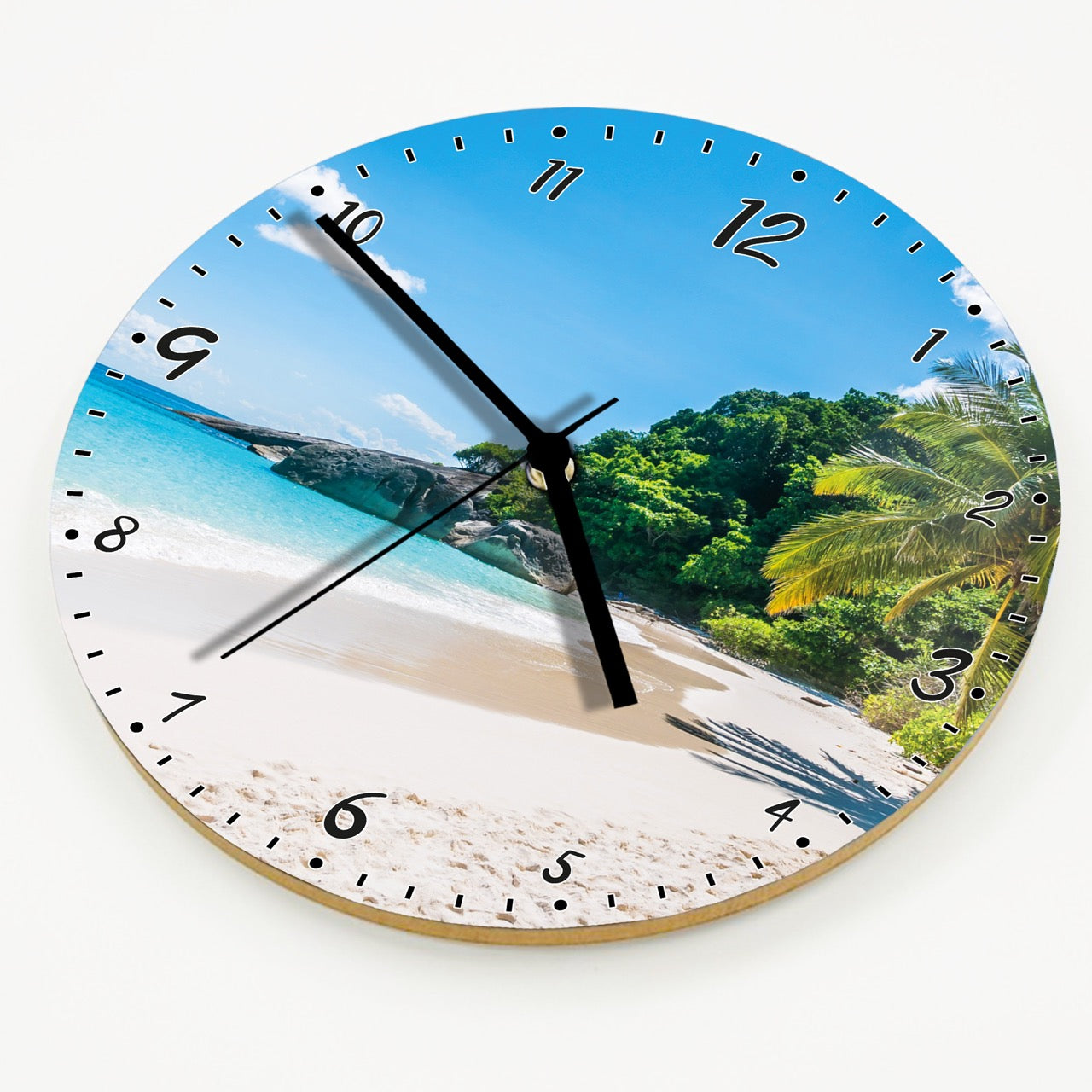 Hochwertige 30cm-Uhren Made in Alzenau Lautlose Uhr MDF Acryl Motiv Paradies-Strand
