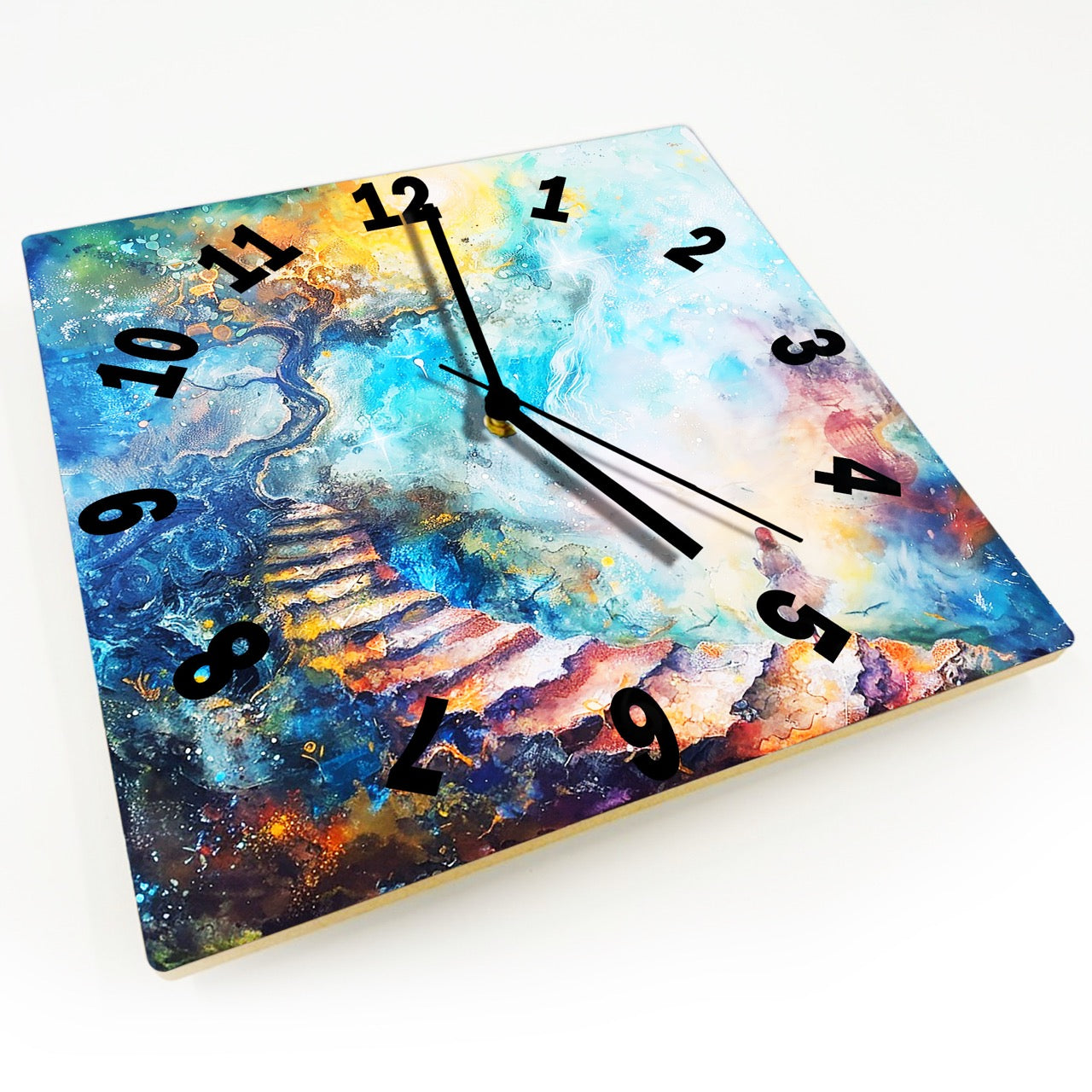 Hochwertige 30cm-Uhren Made in Alzenau Lautlose Uhr MDF Acryl Motiv Kunst-Treppe