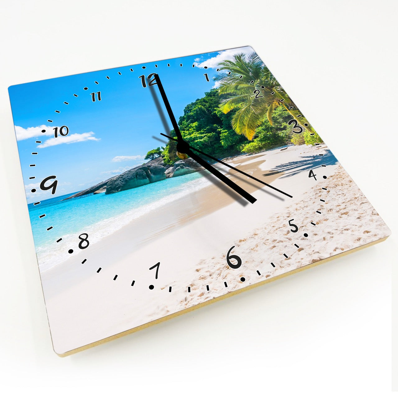 Hochwertige 30cm-Uhren Made in Alzenau Lautlose Uhr MDF Acryl Motiv Paradies-Strand