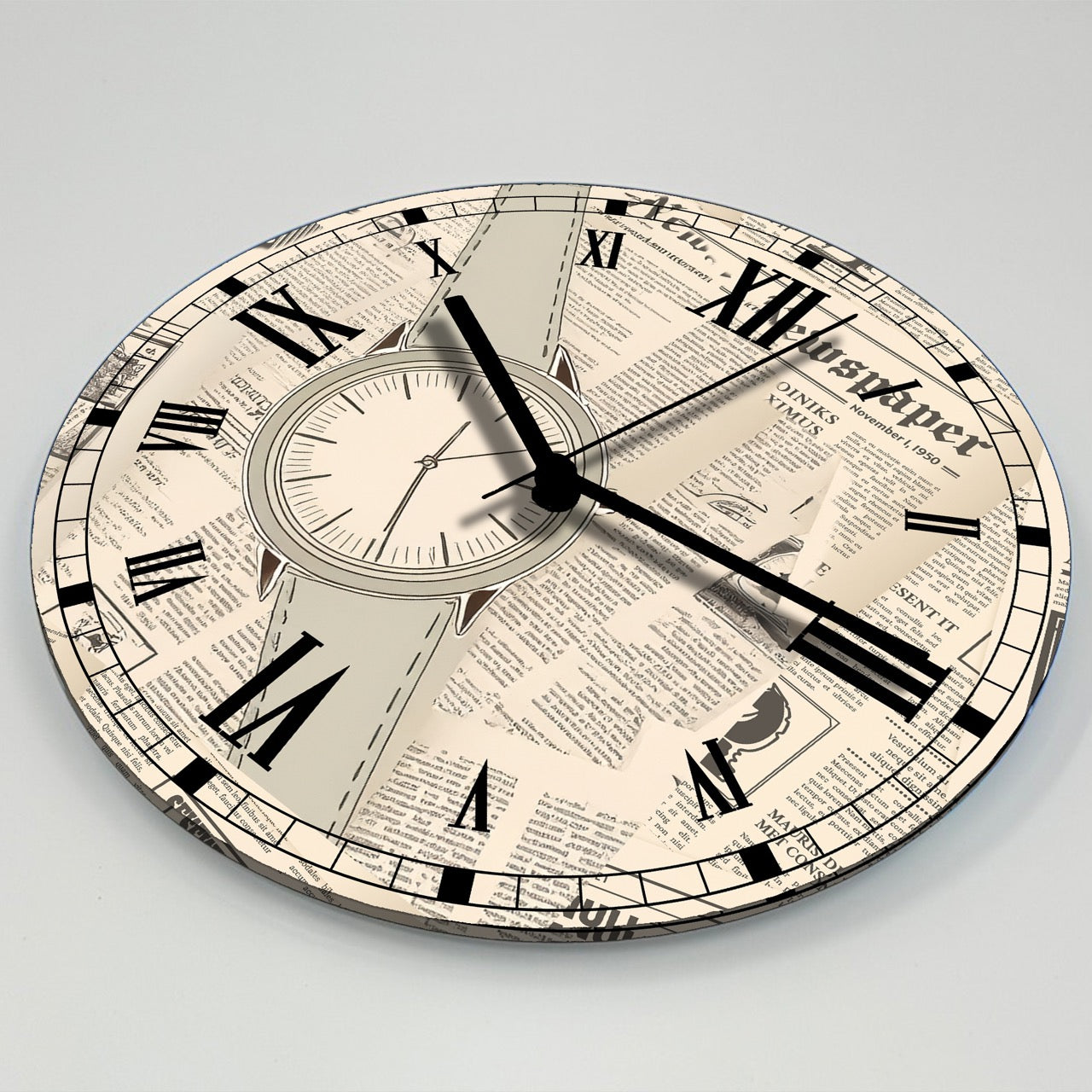 Hochwertige 30cm-Uhren Made in Alzenau Lautlose Uhr MDF Acryl Motiv Old Zeitung