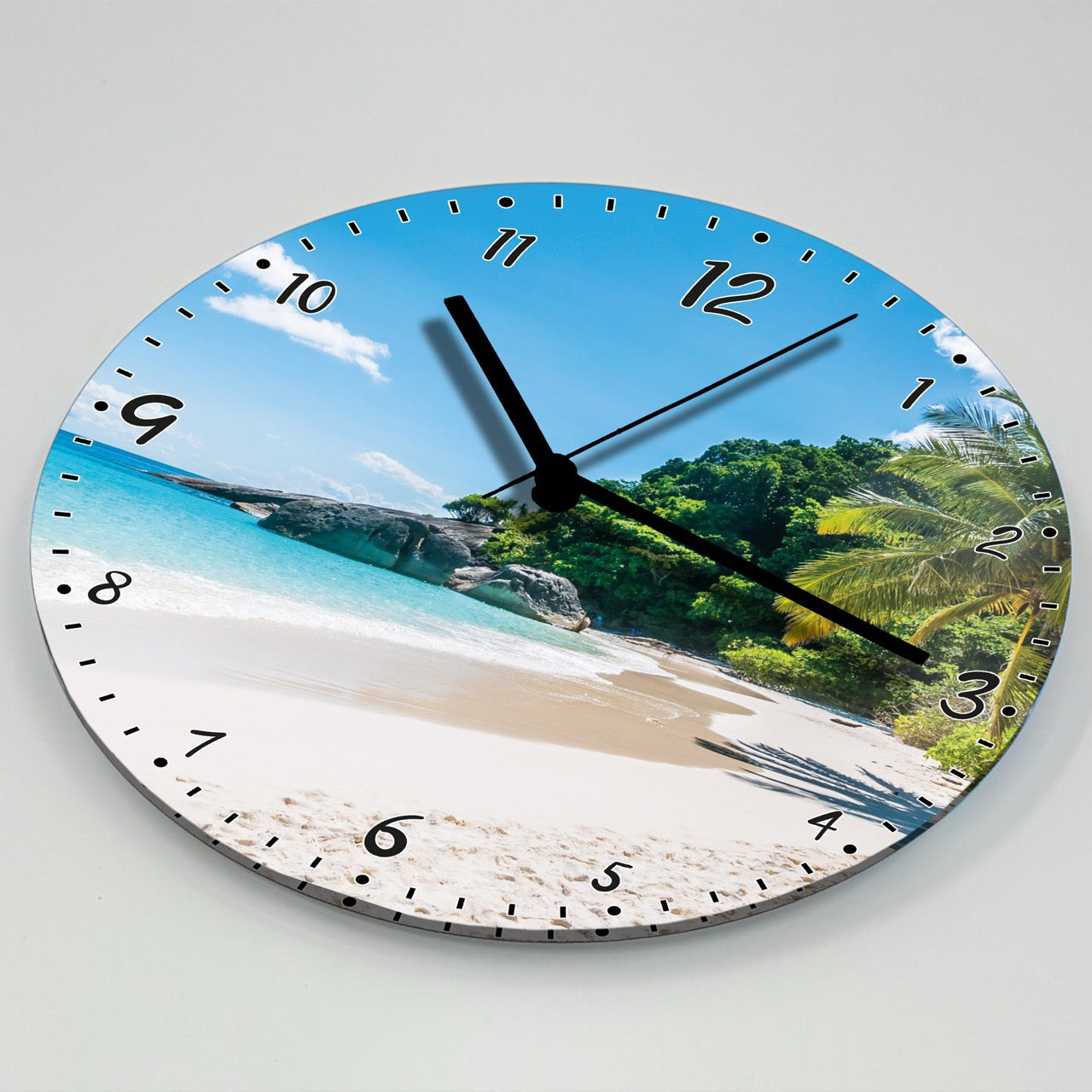 Hochwertige 30cm-Uhren Made in Alzenau Lautlose Uhr MDF Acryl Motiv Paradies-Strand