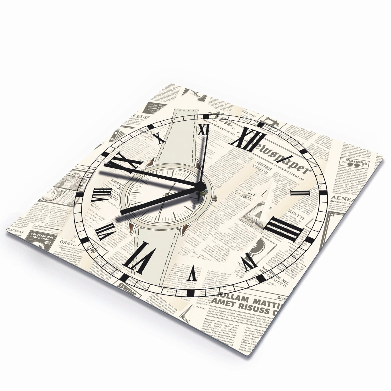 Hochwertige 30cm-Uhren Made in Alzenau Lautlose Uhr MDF Acryl Motiv Old Zeitung