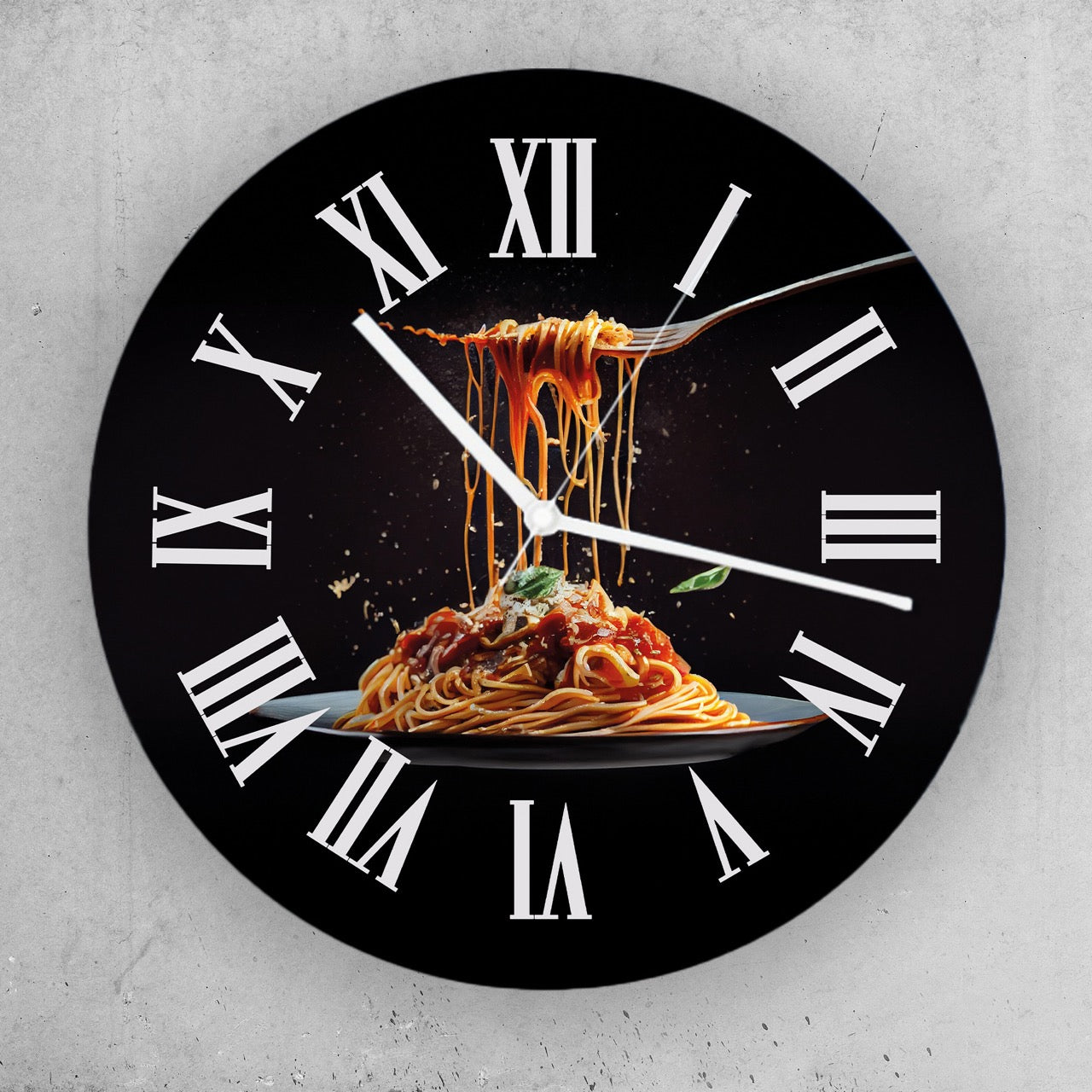 Hochwertige 30cm-Uhren Made in Alzenau Lautlose Uhr MDF Acryl Motiv Spaghetti