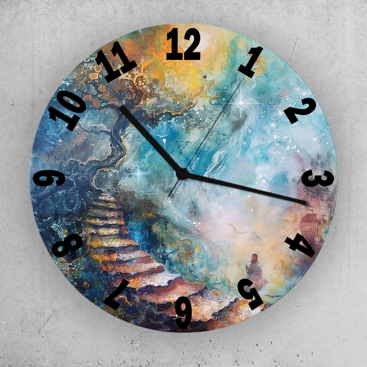 Hochwertige 30cm-Uhren Made in Alzenau Lautlose Uhr MDF Acryl Motiv Kunst-Treppe
