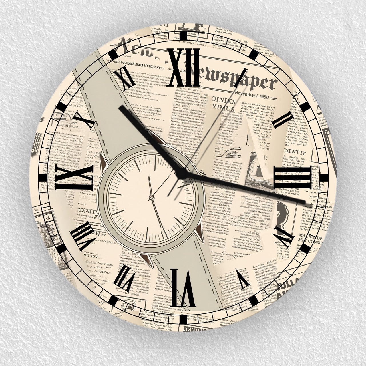 Hochwertige 30cm-Uhren Made in Alzenau Lautlose Uhr MDF Acryl Motiv Old Zeitung