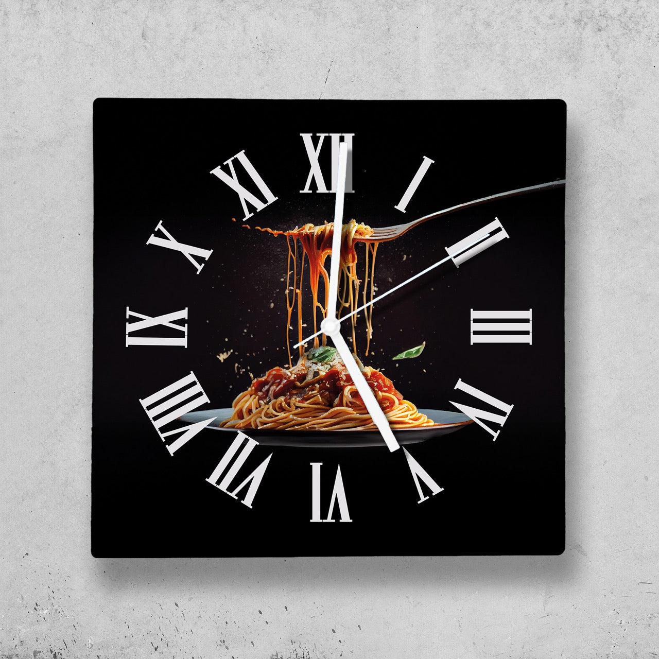 Hochwertige 30cm-Uhren Made in Alzenau Lautlose Uhr MDF Acryl Motiv Spaghetti