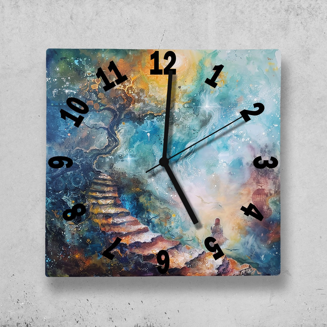 Hochwertige 30cm-Uhren Made in Alzenau Lautlose Uhr MDF Acryl Motiv Kunst-Treppe