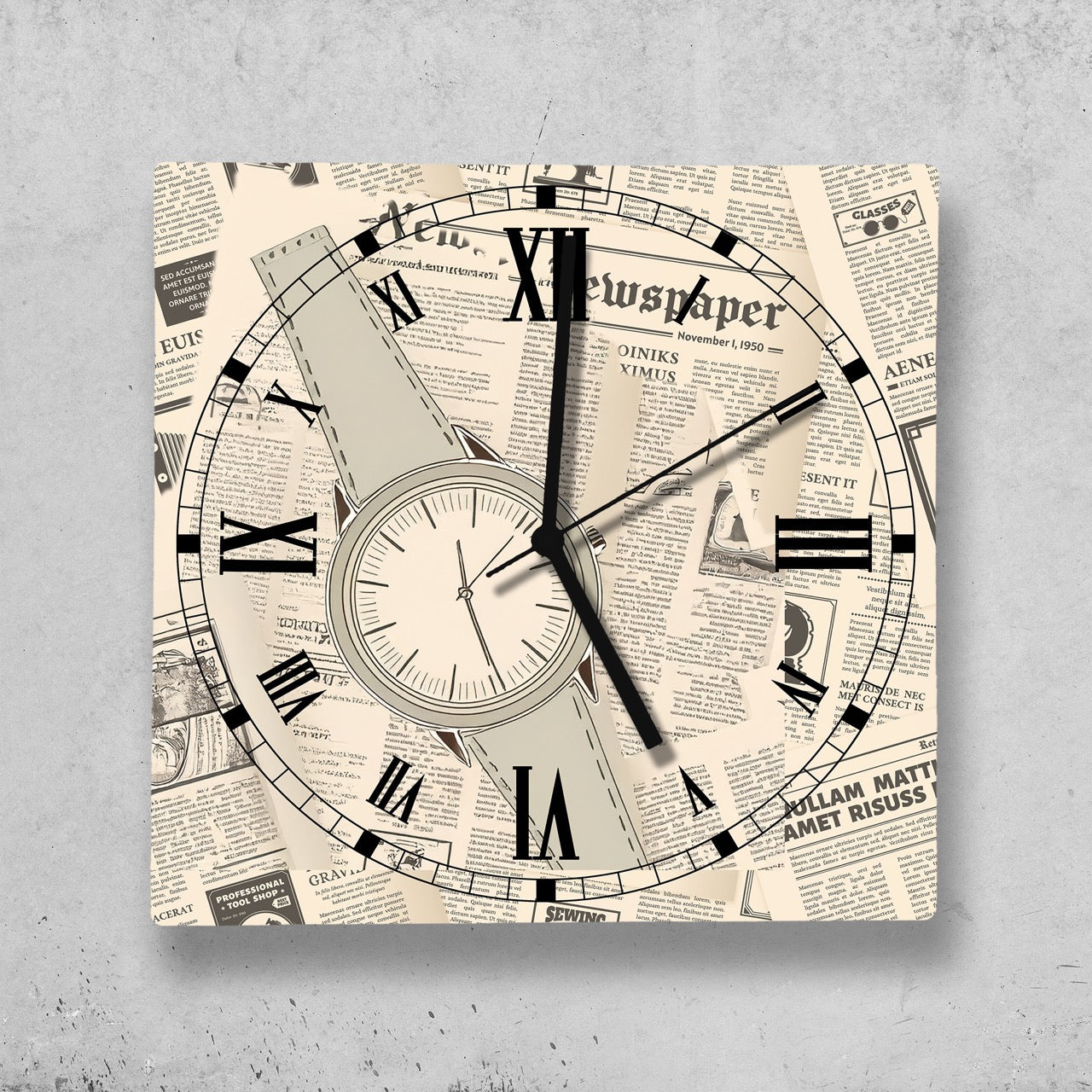Hochwertige 30cm-Uhren Made in Alzenau Lautlose Uhr MDF Acryl Motiv Old Zeitung