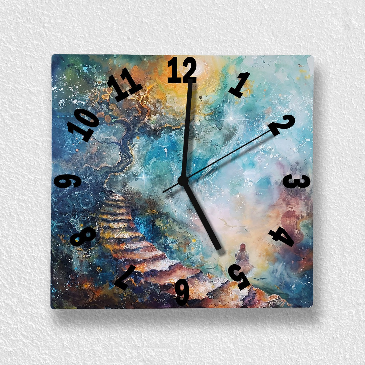 Hochwertige 30cm-Uhren Made in Alzenau Lautlose Uhr MDF Acryl Motiv Kunst-Treppe