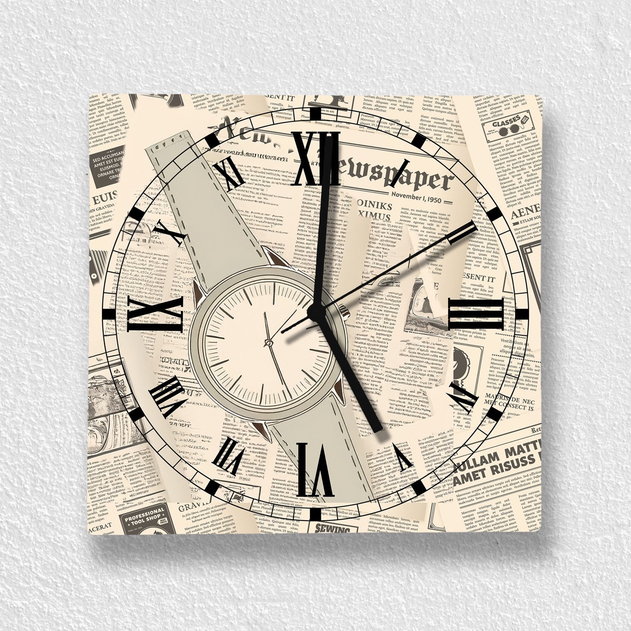 Hochwertige 30cm-Uhren Made in Alzenau Lautlose Uhr MDF Acryl Motiv Old Zeitung