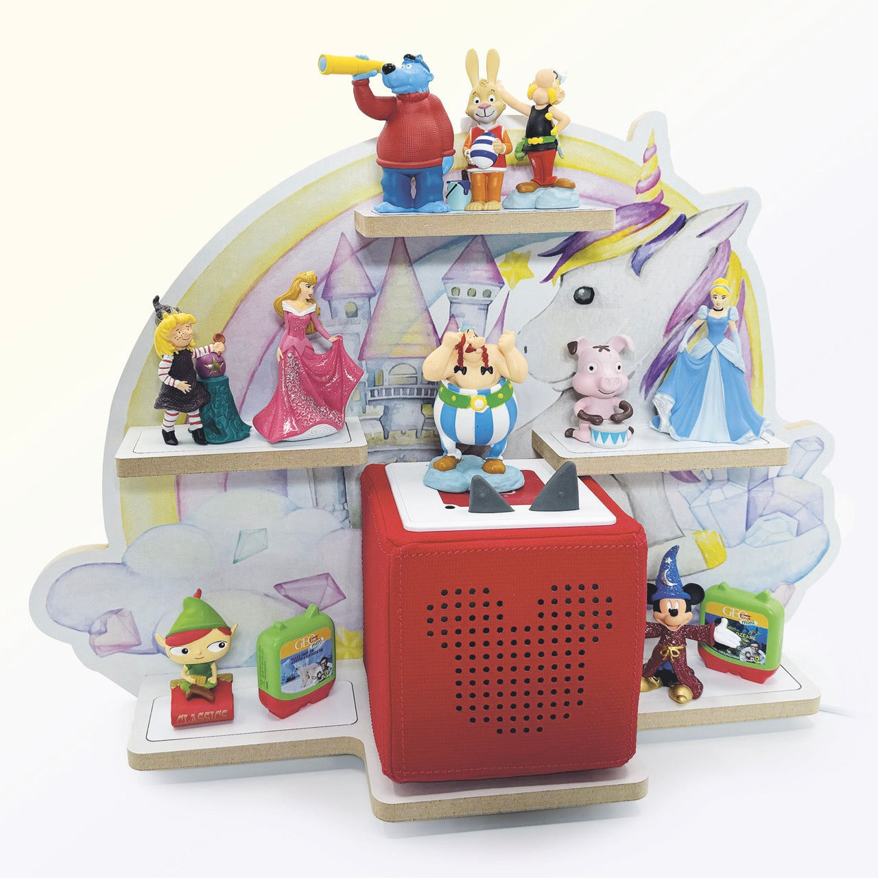 Smagnon Regal für die Toniebox und Tonie Figuren Motiv Ballon-Familie Kinderspielzeug (Einhorn-Schloss)