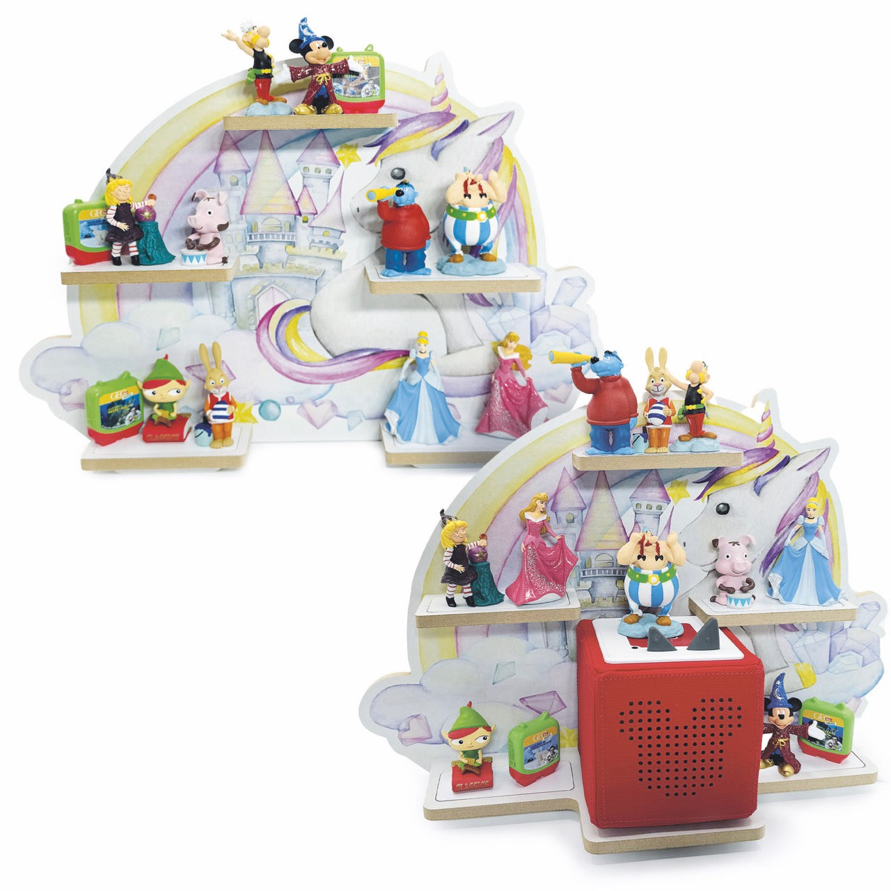 Smagnon Regal für die Toniebox und Tonie Figuren Motiv Ballon-Familie Kinderspielzeug (Einhorn-Schloss)