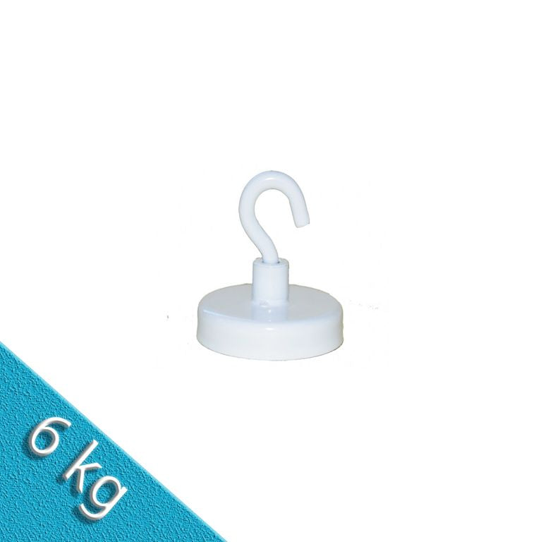 Hakenmagnet----20-mm-Neodym-weiss-haelt-6-kg