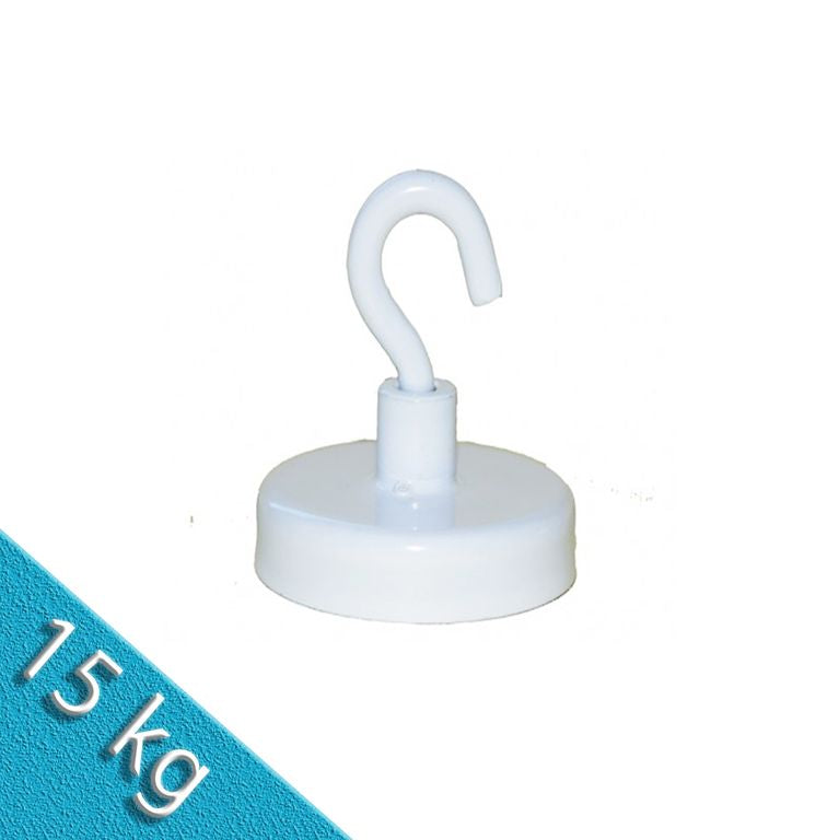Hakenmagnet Ø 25 mm Neodym weiß - hält 15 kg