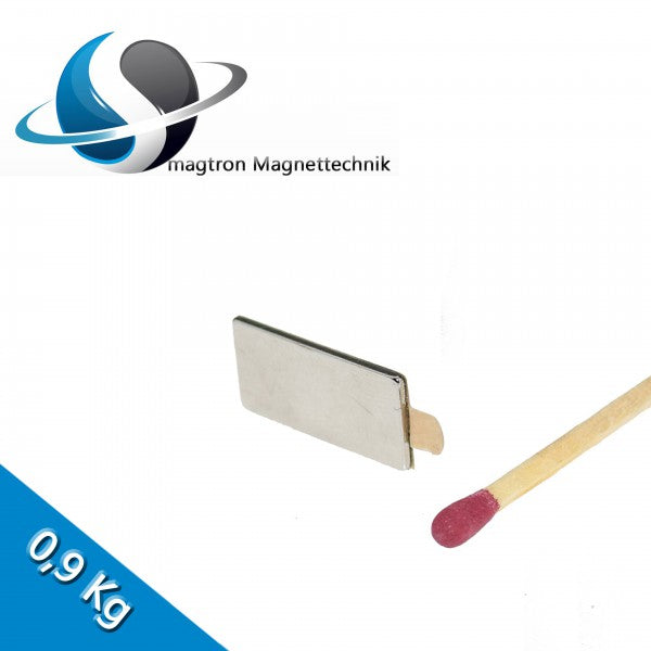 Neodym Quadermagnet 20,0 x 10,0 x 1,0 mm N45 Nickel selbstklebend