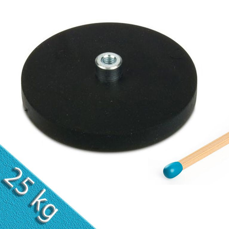 Magnetsystem Ø 66 mm gummiert mit Buchse M5 - hält 25 kg