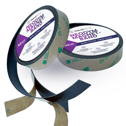 Neodym Magnetband Super SLIM 0,5 mm x Breite x Meterware - selbstklebend mit 3M 300LSE